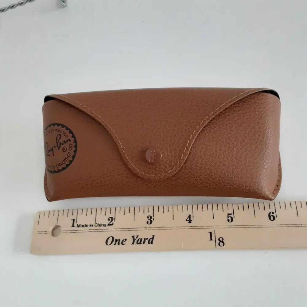 Ray-Ban Leather Hard Shell Glasses Case Brown Eyewear Cleaning Cloth Sunglasses